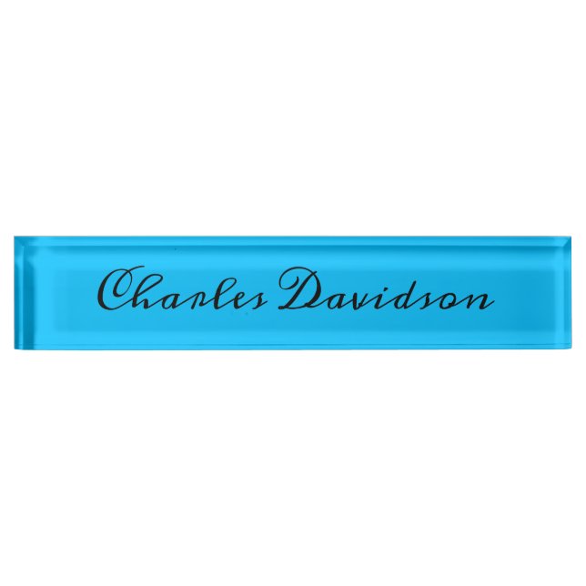 Professional Minimalist Calligraphy Deep Sky Blue Nameplate (Front)
