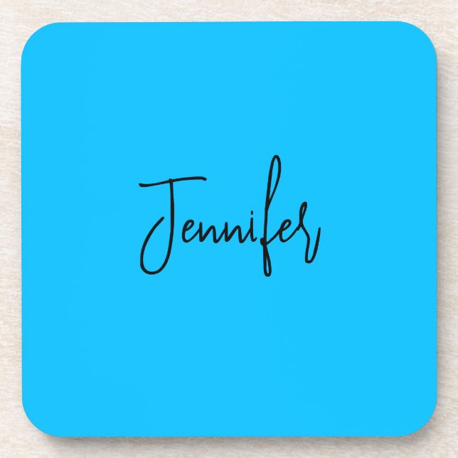 Professional minimalist calligraphy name sky blue coaster (Front)