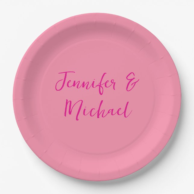Professional minimalist calligraphy pink colour paper plate (Front)