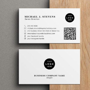 Professional minimalist company logo QR code white Business Card