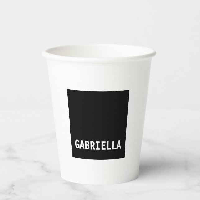 Professional minimalist custom name black white paper cups (Front)