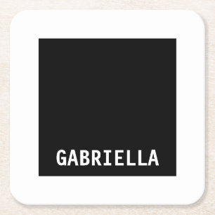 Professional minimalist custom name black white square paper coaster