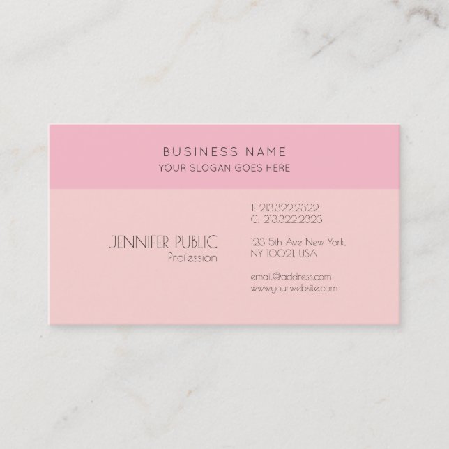 Professional Minimalist Elegant Pink Template Business Card (Front)