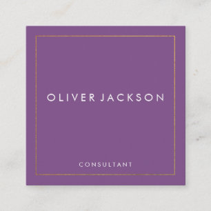 Professional Minimalist Gold Border (purple) Square Business Card