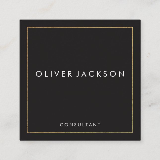 Professional Minimalist Gold Border Square Business Card (Front)