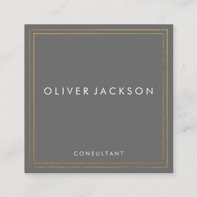 Professional Minimalist Gold Border Square Business Card (Front)