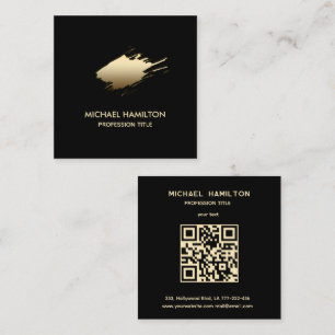 Professional minimalist gold brush stroke QR code Square Business Card