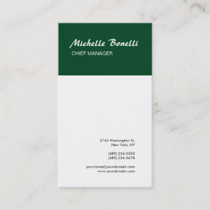 Professional Minimalist Green & White Modern Plain Business Card