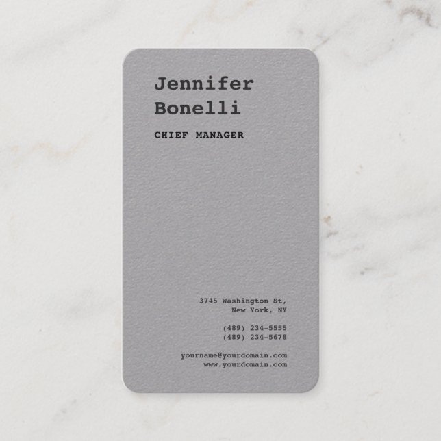 Professional Minimalist Grey Classical Plain Business Card (Front)