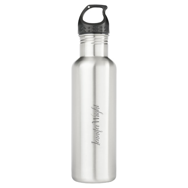 Professional minimalist handwriting grey white 710 ml water bottle (Front)
