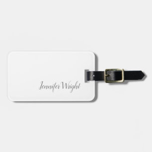 Professional minimalist handwriting grey white luggage tag