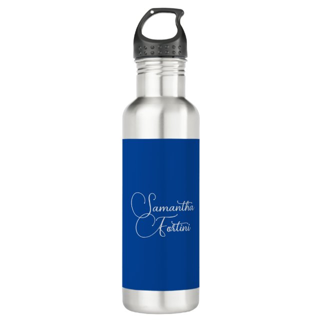 Professional minimalist handwriting name blue 710 ml water bottle (Front)