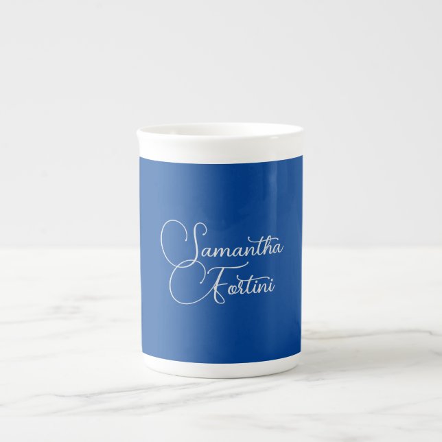 Professional minimalist handwriting name blue bone china mug (Front)