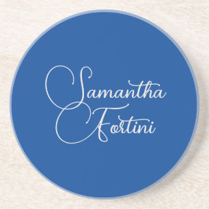 Professional minimalist handwriting name blue coaster