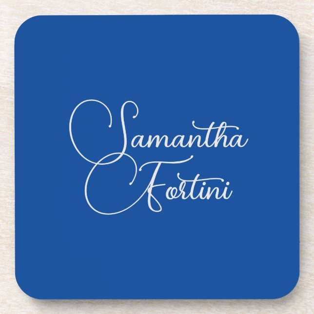 Professional minimalist handwriting name blue coaster (Front)