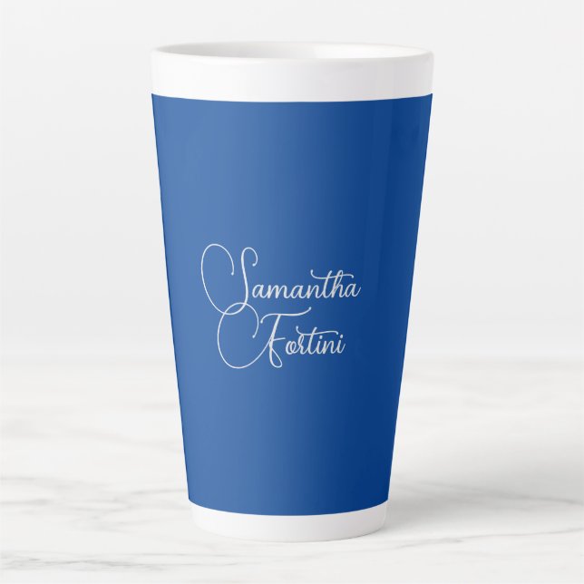 Professional minimalist handwriting name blue latte mug (Front)
