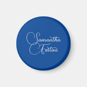Professional minimalist handwriting name blue magnet
