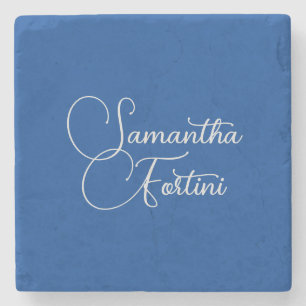 Professional minimalist handwriting name blue stone coaster