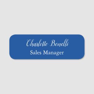 Professional Minimalist Handwriting Name Blue Tag