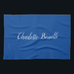 Professional Minimalist Handwriting Name Blue Tea Towel<br><div class="desc">You Can Easily Change the Fonts,  Background Image and Colour,  Letter Characters.</div>