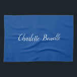 Professional Minimalist Handwriting Name Blue Tea Towel<br><div class="desc">You Can Easily Change the Fonts,  Background Image and Colour,  Letter Characters.</div>