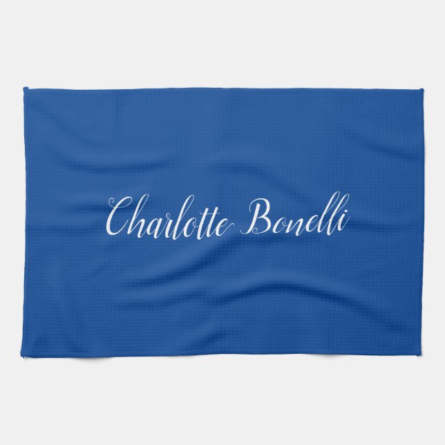 Professional Minimalist Handwriting Name Blue Tea Towel (Horizontal)