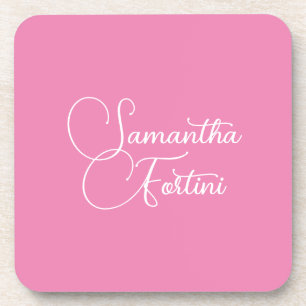 Professional minimalist handwriting name pink coaster