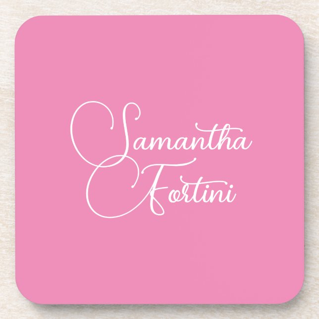 Professional minimalist handwriting name pink coaster (Front)