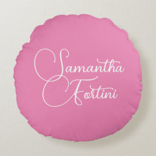 Professional minimalist handwriting name pink round cushion