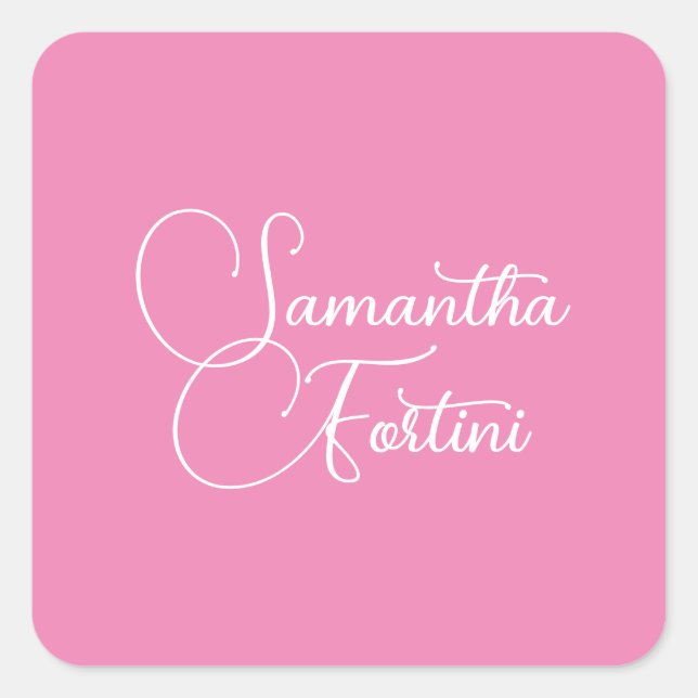Professional minimalist handwriting name pink square sticker (Front)