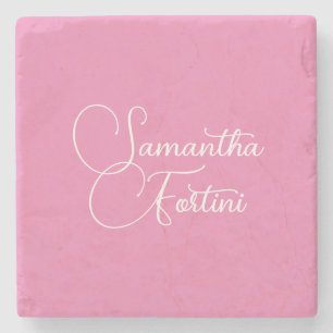 Professional minimalist handwriting name pink stone coaster