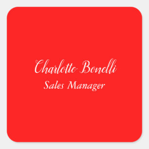 Professional Minimalist Handwriting Name Red Square Sticker