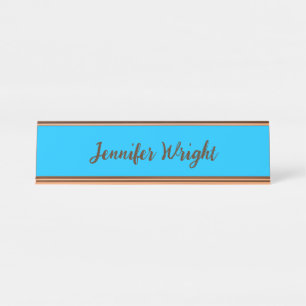 Professional minimalist handwriting sky blue desk name plate