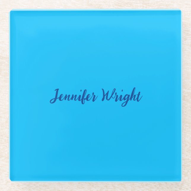 Professional minimalist handwriting sky blue glass coaster (Front)