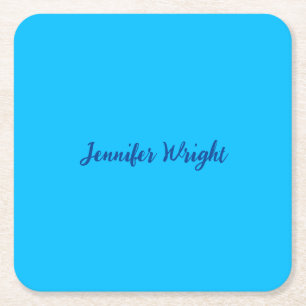 Professional minimalist handwriting sky blue square paper coaster