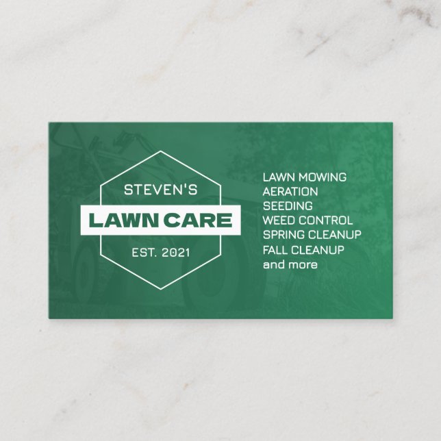 Professional minimalist lawn care green business card (Front)