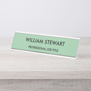 Professional Minimalist Mint Green Employee Staff Desk Name Plate