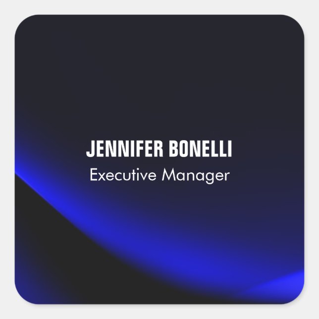 Professional minimalist modern blue add your name square sticker (Front)