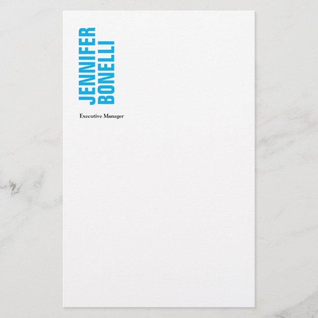 Professional minimalist modern bold blue white stationery (Front)