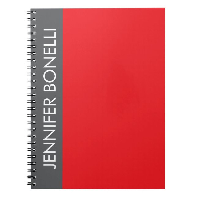 Professional minimalist modern bold name grey red notebook (Front)