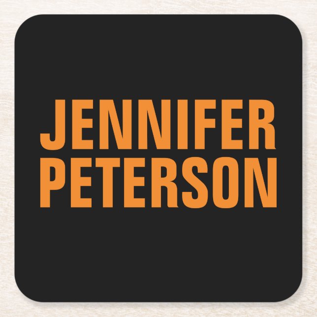 Professional minimalist modern bold orange black square paper coaster (Front)