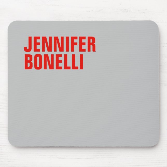 Professional minimalist modern bold red grey name mouse pad (Front)
