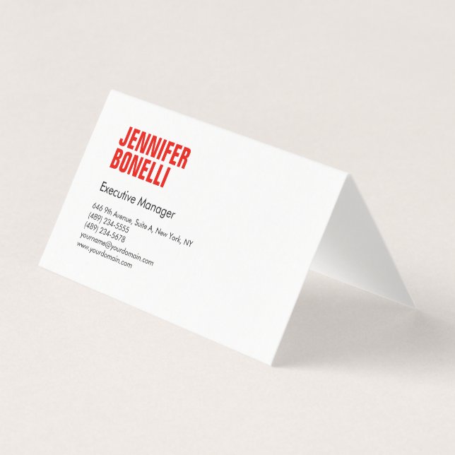 Professional minimalist modern bold red white business card (Front)