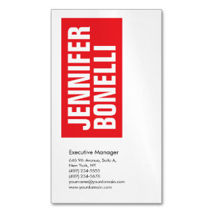 Professional minimalist modern bold red white magnetic business card