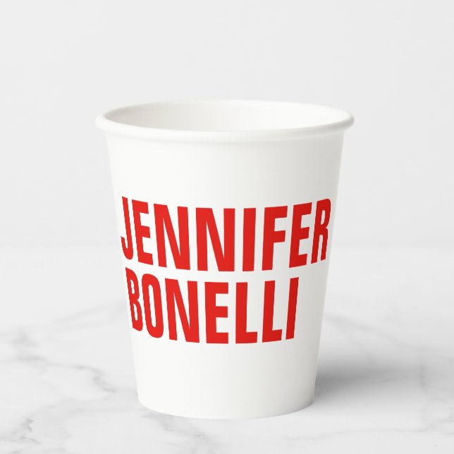 Professional minimalist modern bold red white paper cups (Front)