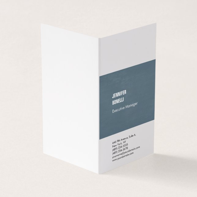 Professional minimalist modern grey blue white business card (Outside)