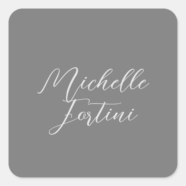 Professional minimalist modern handwriting name square sticker (Front)