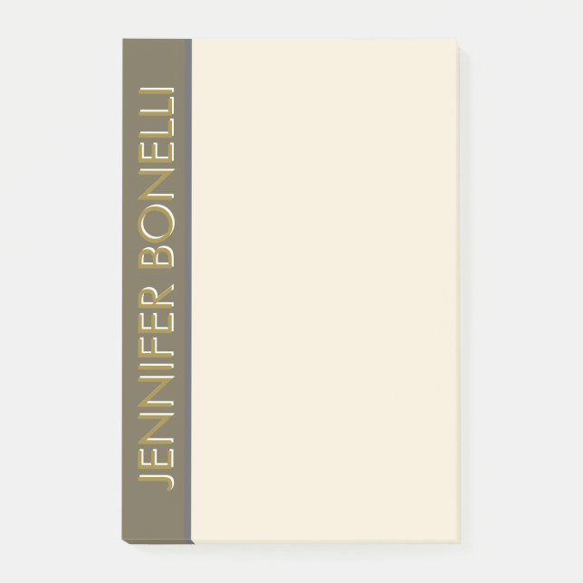 Professional minimalist modern name gold grey  post-it notes (Front)