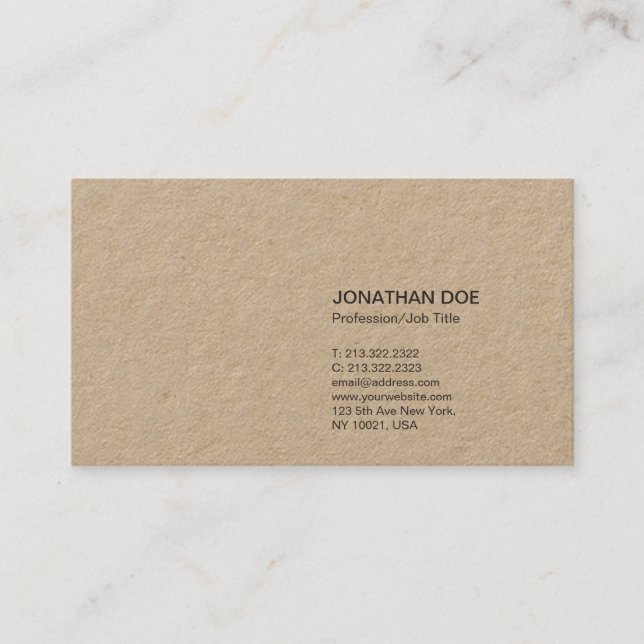 Professional Minimalist Modern Plain Premium Kraft Business Card (Front)