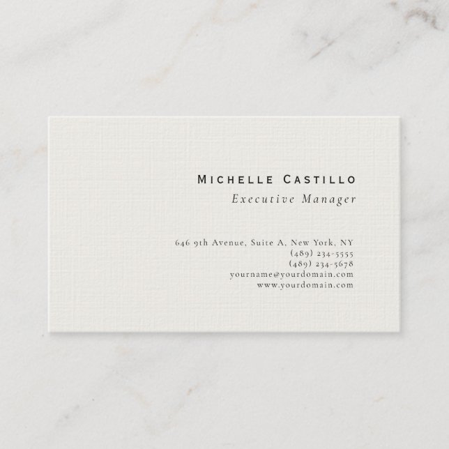 Professional Minimalist Modern Plain Premium Linen Business Card (Front)
